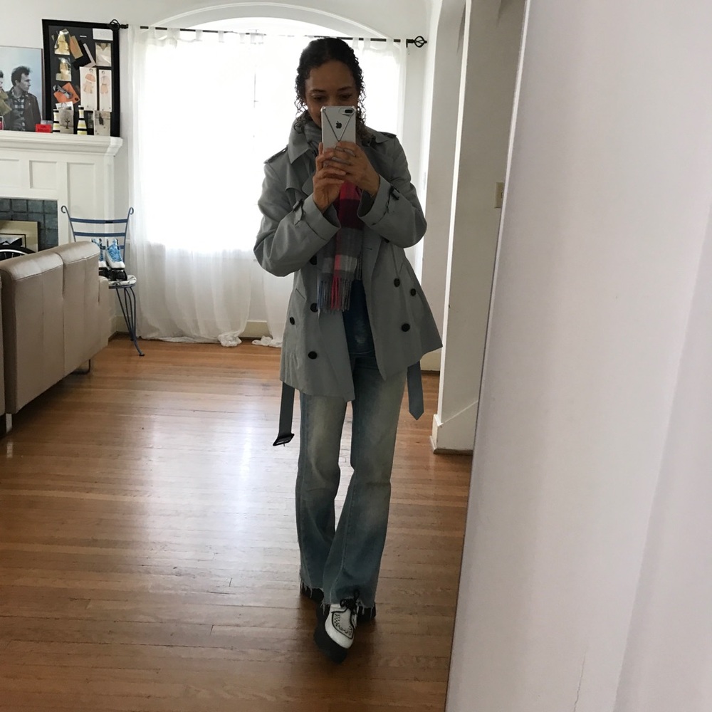 Burberry short trench coat, worn rarely. Ice blue